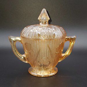 Depression Carnival Glass Iris Flower Sugar Bowl